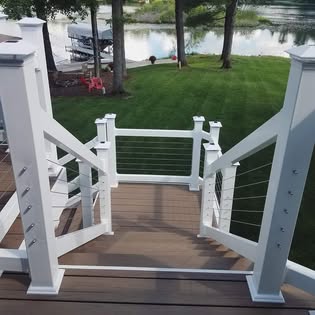 Cable railing on exterior deck stairs